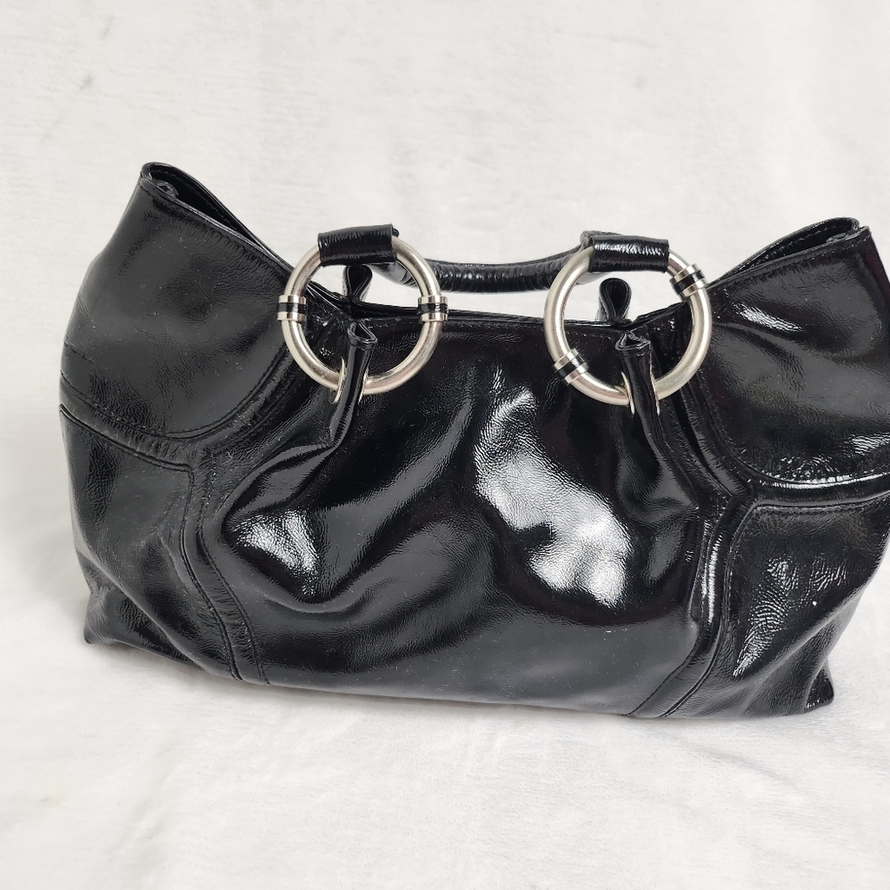 KENNETH COLE REACTION black shinny vegan leather shoulder bag
